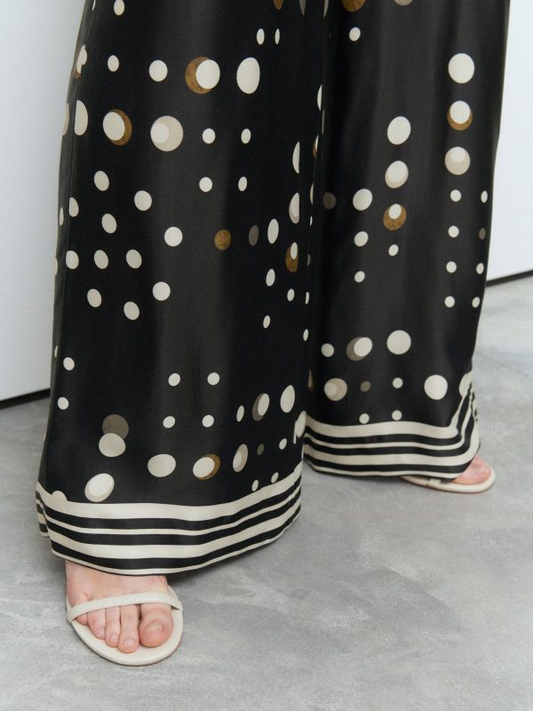 Black Spot Wide Leg Satin Trousers - 图片 5