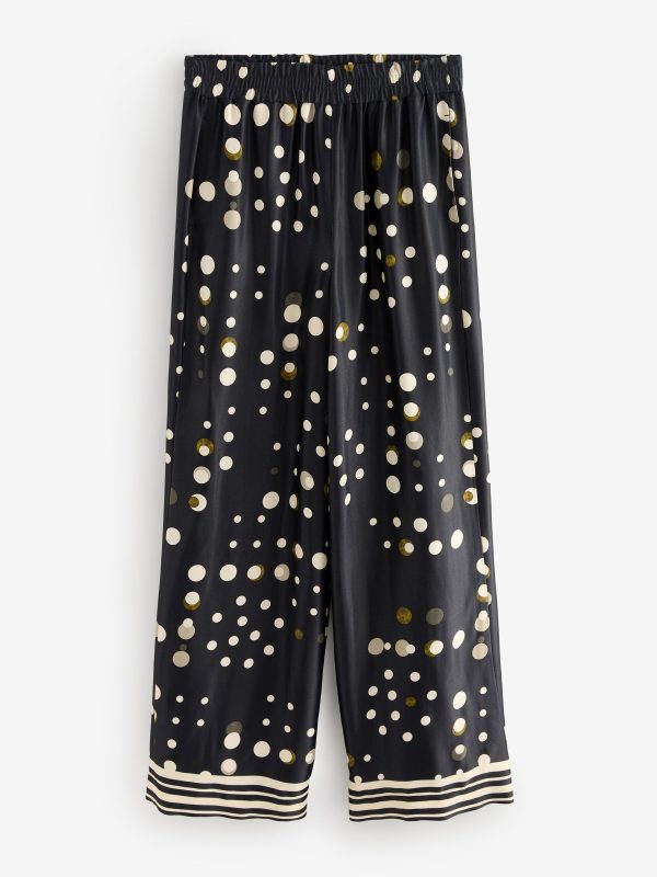 Black Spot Wide Leg Satin Trousers - 图片 6