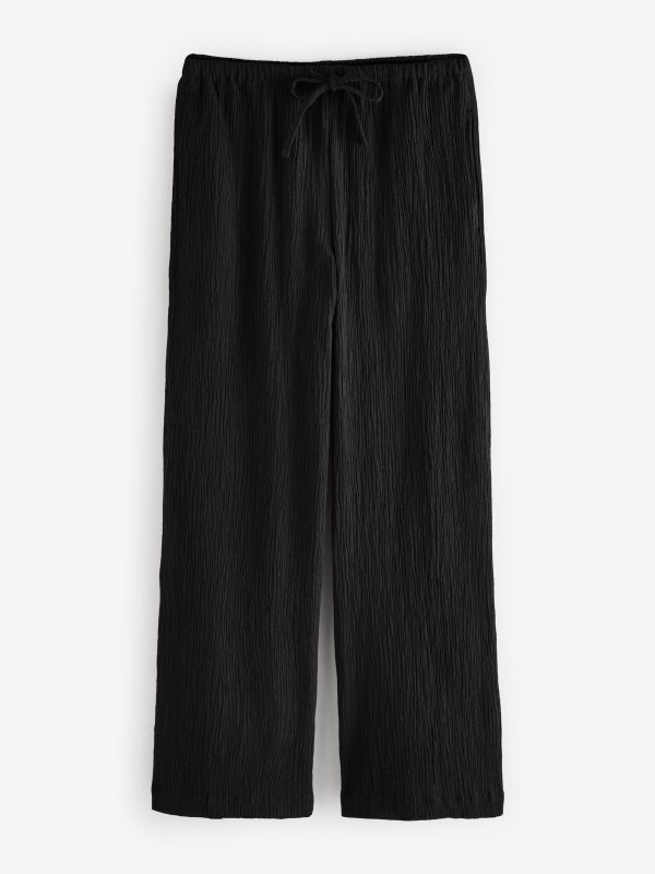 Black Wide Leg Textured Co-ord Trousers with Linen - 图片 6