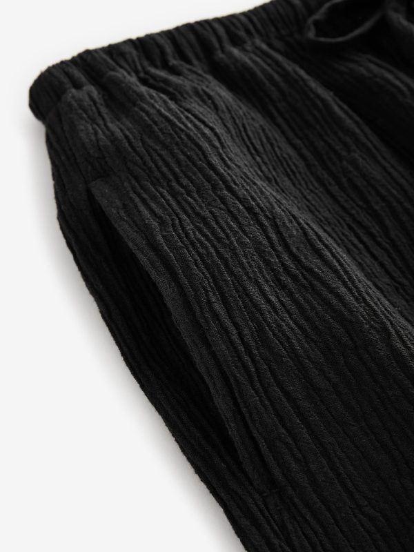 Black Wide Leg Textured Co-ord Trousers with Linen - 图片 7