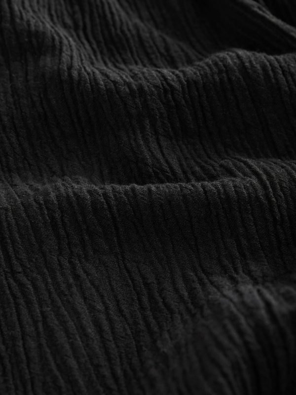 Black Wide Leg Textured Co-ord Trousers with Linen - 图片 8