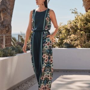 Green Wide Leg Trousers with Linen