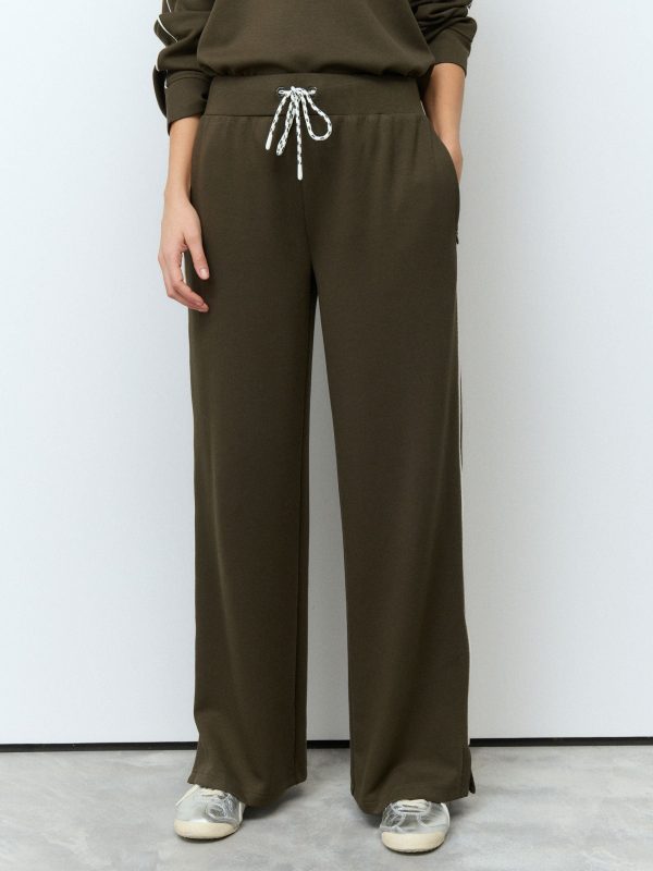 Green Slinky Tipped Sporty Wide Leg Side Stripe Track Trousers - 图片 2