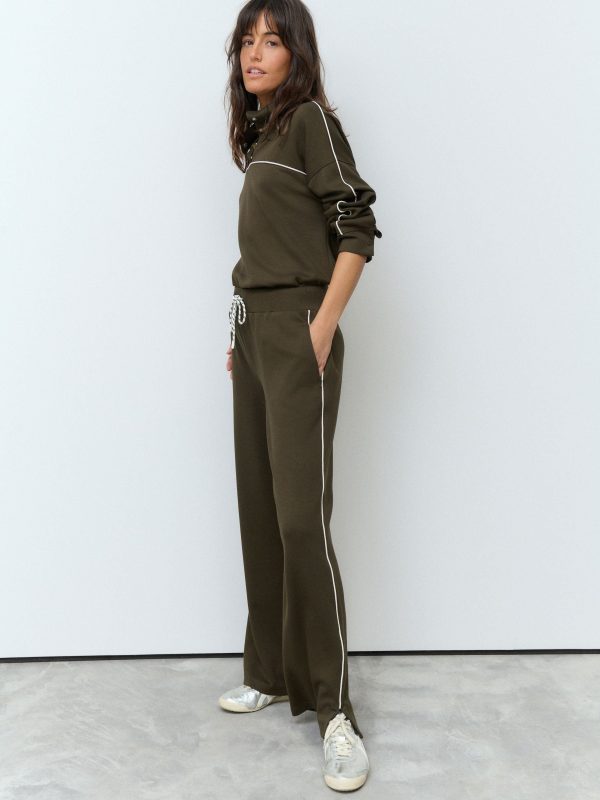 Green Slinky Tipped Sporty Wide Leg Side Stripe Track Trousers - 图片 3
