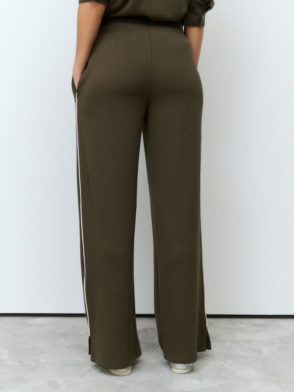 Green Slinky Tipped Sporty Wide Leg Side Stripe Track Trousers - 图片 4