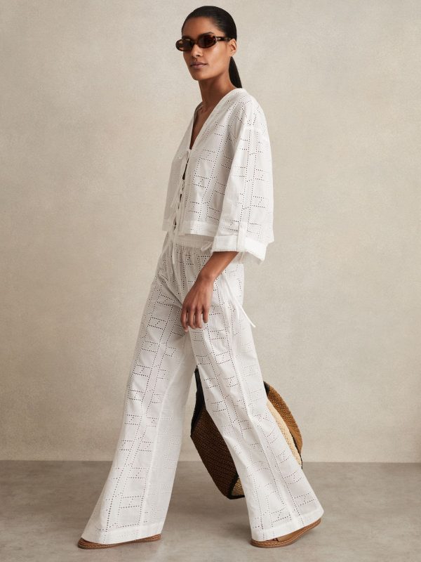 White Poppy Cotton Broderie Side-Tie Trousers