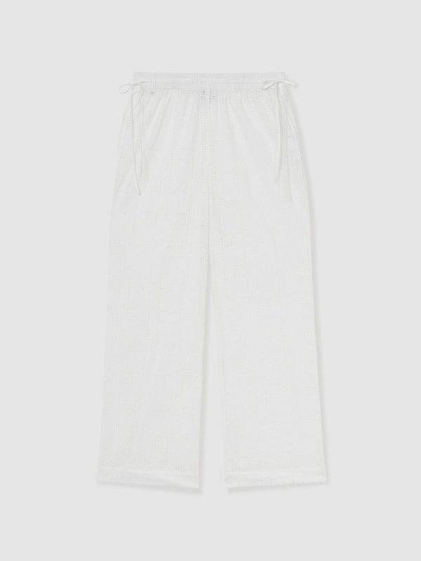 White Poppy Cotton Broderie Side-Tie Trousers - 图片 2