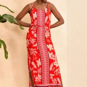 Red Floral Petite Cami Jersey Maxi Dress
