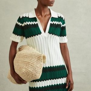 Reiss Green/White Malory Knitted Tunic Dress