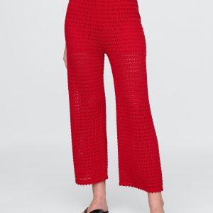 Red 100% Cotton Crochet Ankle Trousers