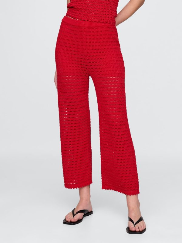 Red 100% Cotton Crochet Ankle Trousers