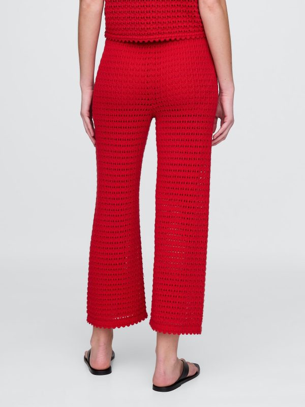 Red 100% Cotton Crochet Ankle Trousers - 图片 2