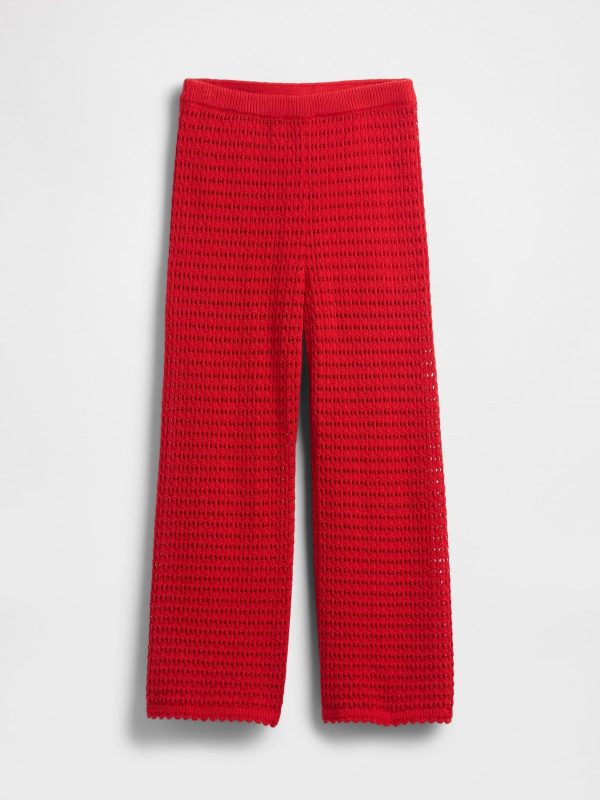 Red 100% Cotton Crochet Ankle Trousers - 图片 5